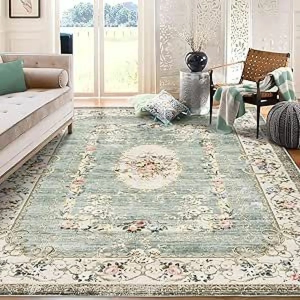 Vintage Green flowers Rugs Living Room 160x230cm - Image 2