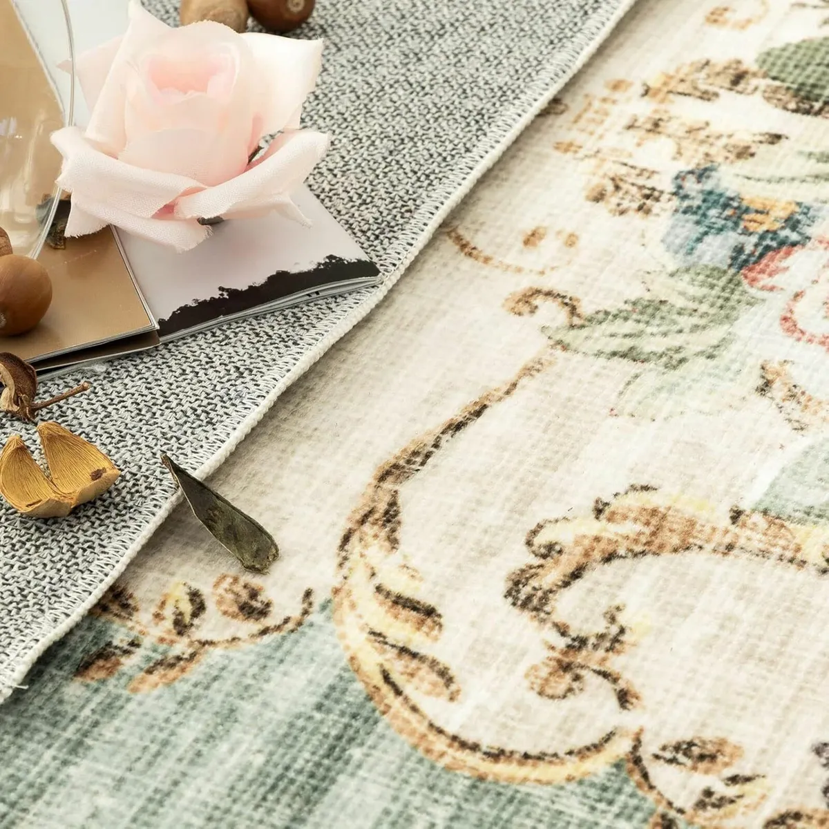 Vintage Green flowers Rugs Living Room 160x230cm - Image 4
