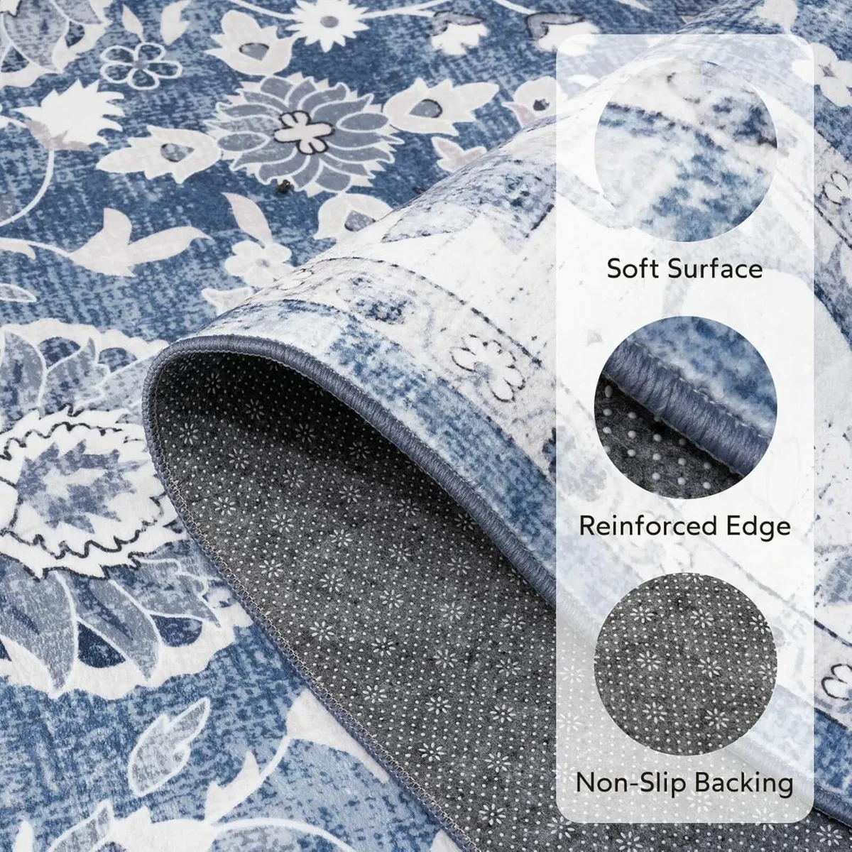 Vintage Blue Rugs Soft Living Room 200x300cm - Image 3