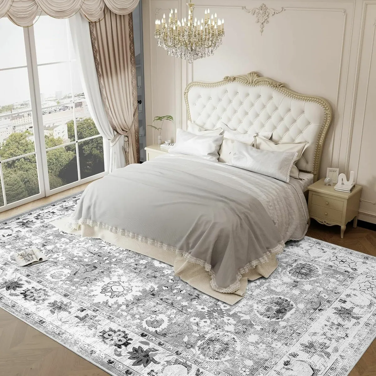Grey Rugs Non-Slip Vintage Living Room 200x300cm - Image 2