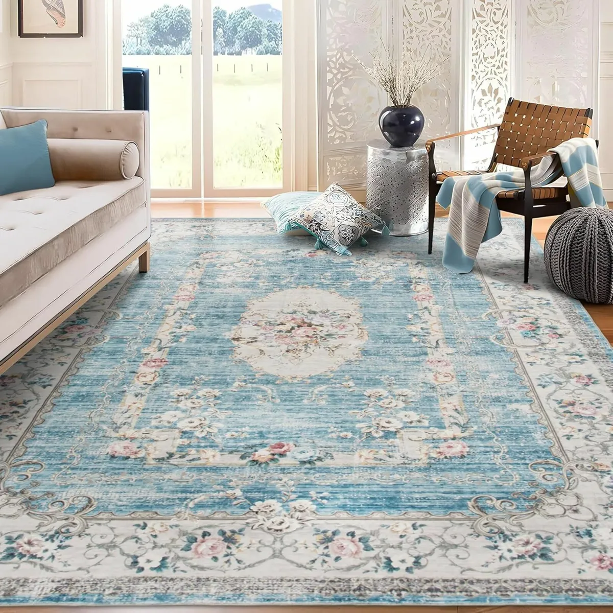 Vintage Rugs Living Room Blue Non Slip 160x230cm - Image 3