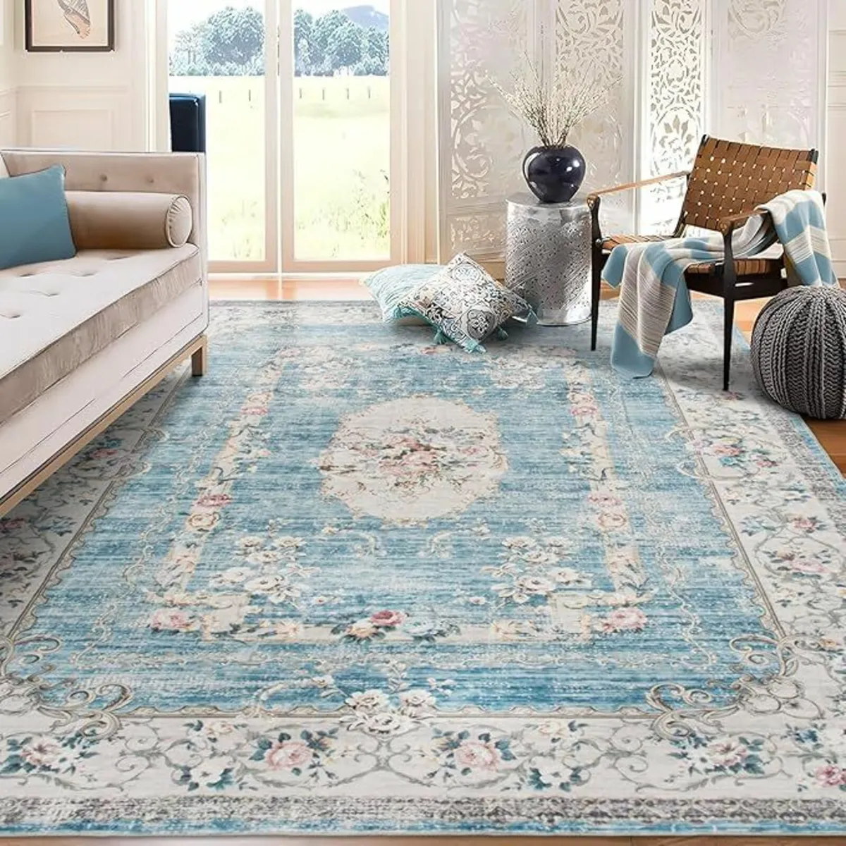 Vintage Rugs Living Room Blue Non Slip 160x230cm - Image 4