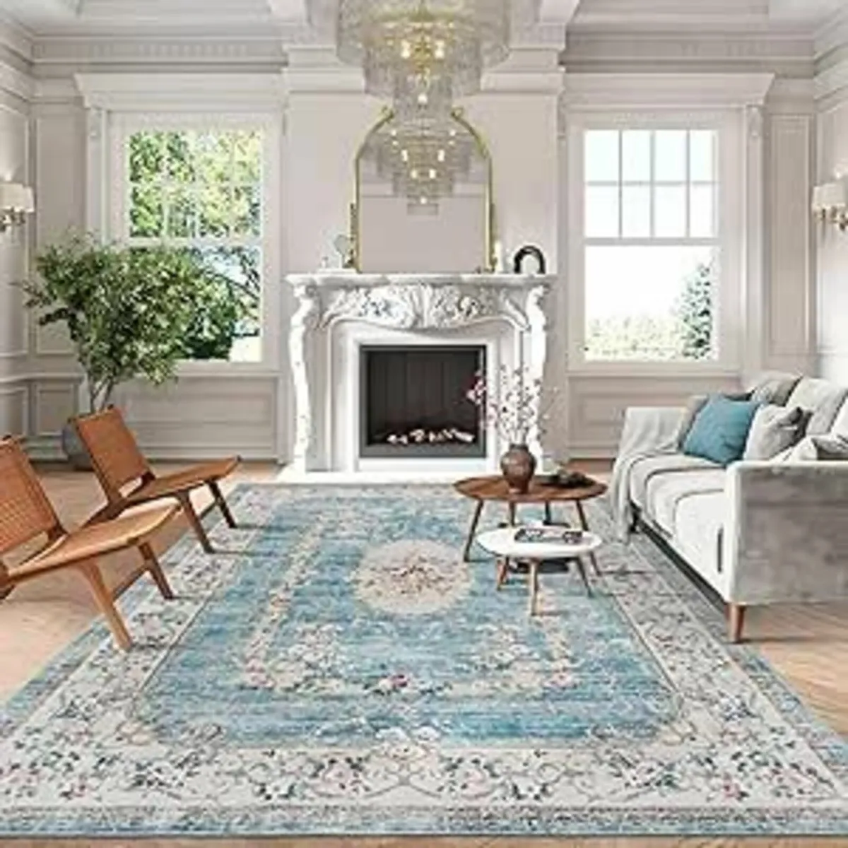 Greenish Washable Rugs Living Room Blue 190x280cm - Image 3