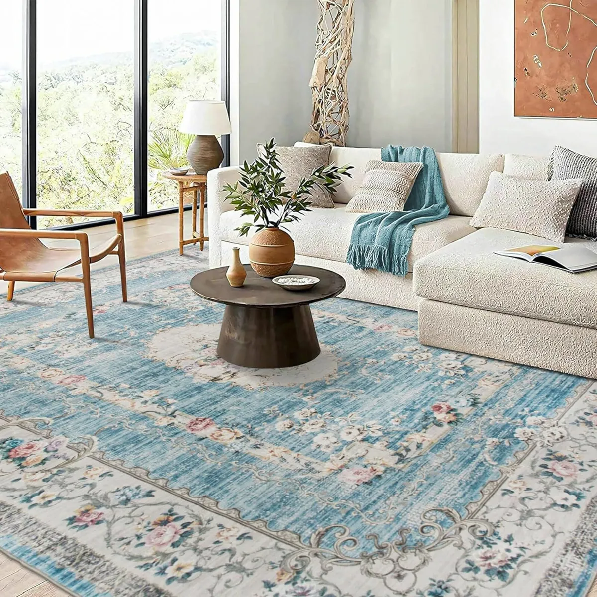 Greenish Washable Rugs Living Room Blue 190x280cm - Image 2