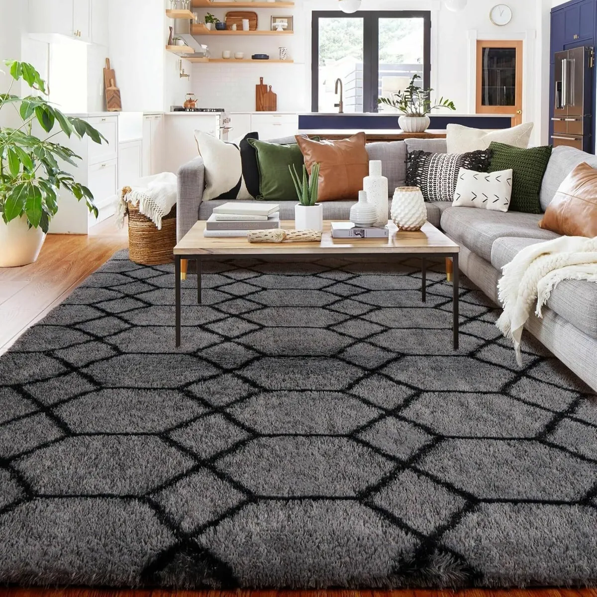 Geometric Large Rug soft Living Room 180x270 Grey - Image 1
