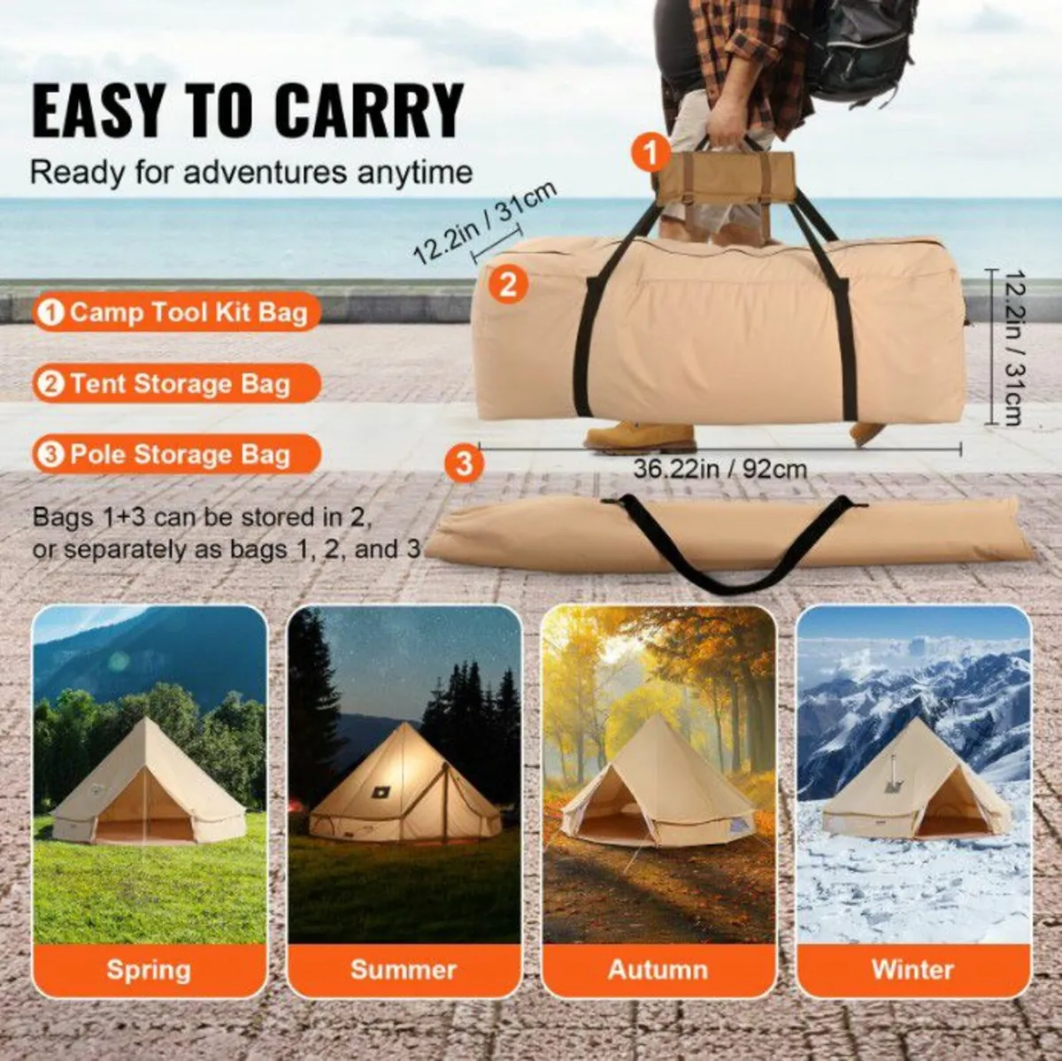 4 Seasons 4 m/13.12 ft Yurt Tent, Canvas Bell Tent - Image 4