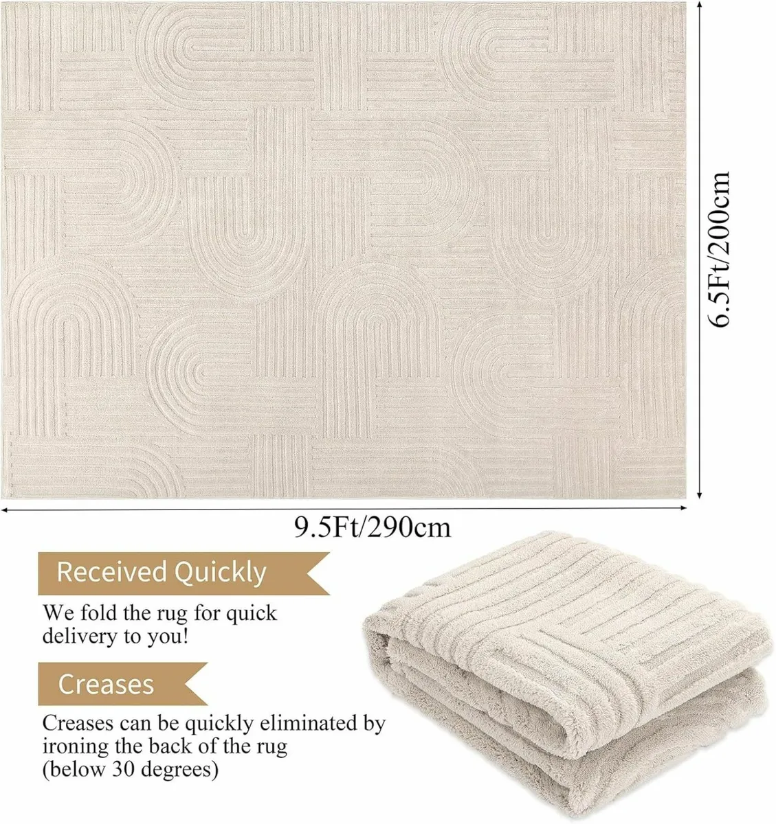 Large Rug Living Room 200x290cm Cream Fluffy cream - Image 2