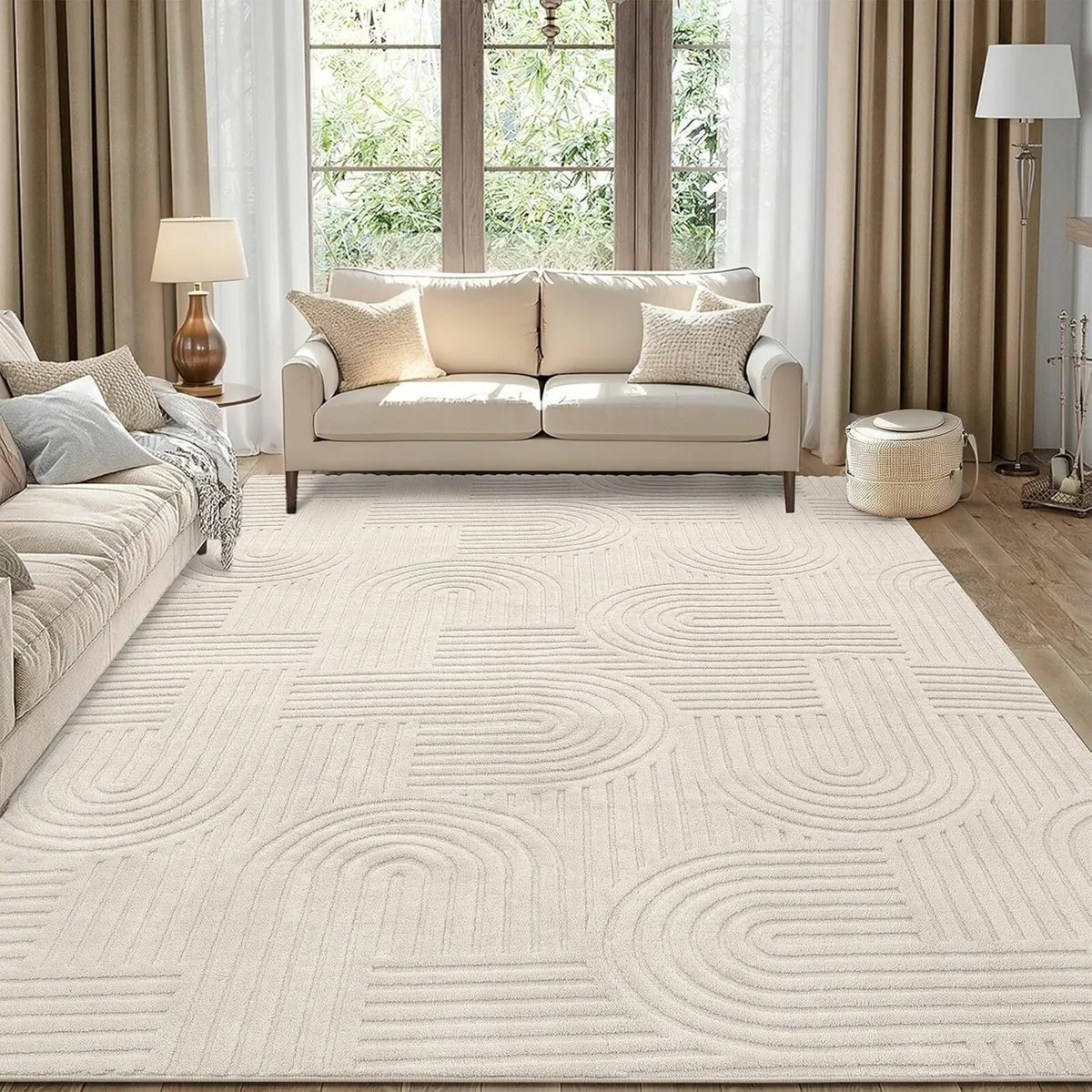 Large Rug Living Room 200x290cm Cream Fluffy cream - Image 1