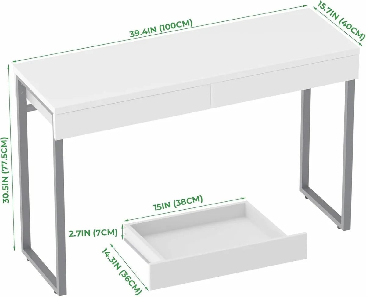 Dressing Table Drawers Glossy White Office Desk - Image 3