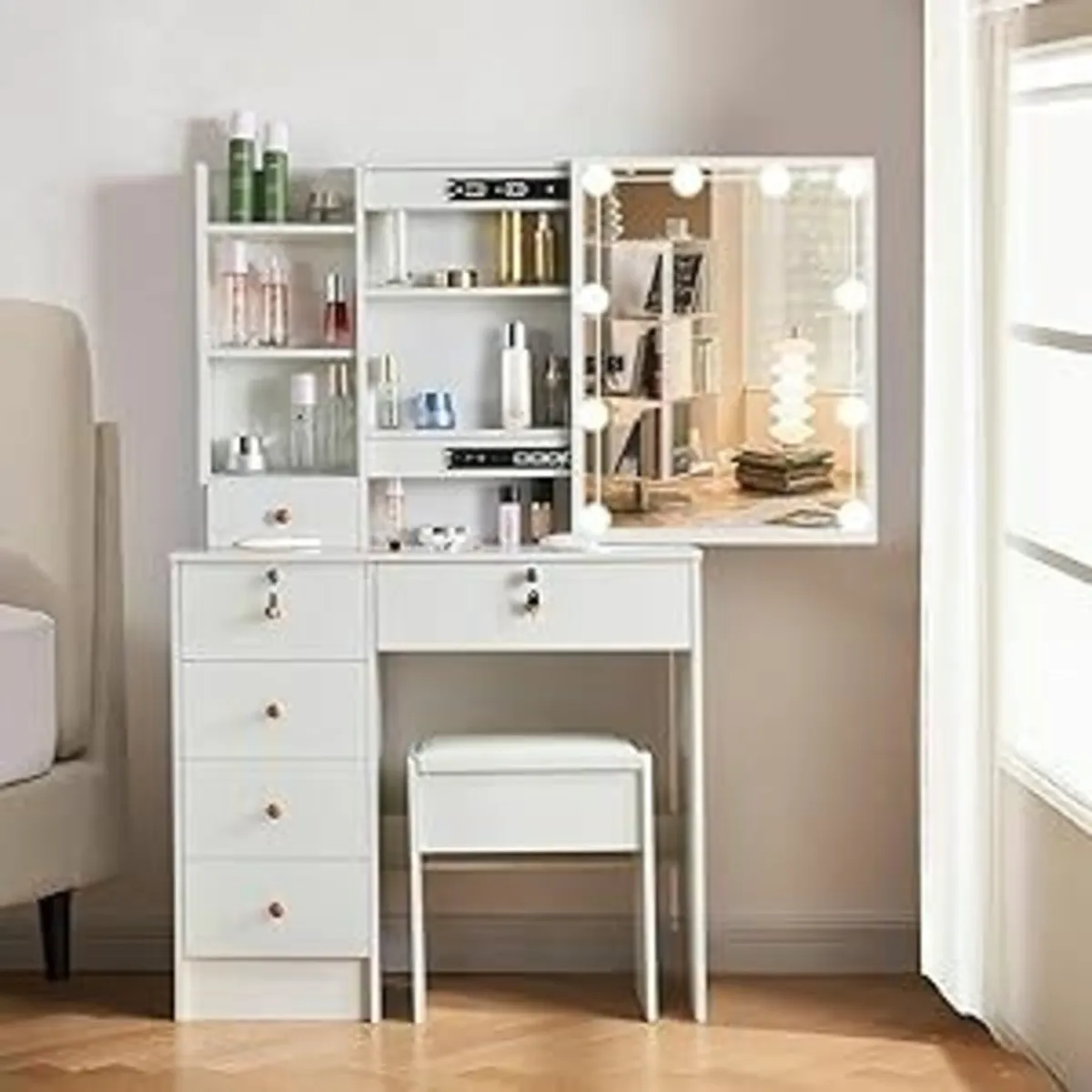 Vanity Desk Mirror Lights Vanity Table Set White - Image 3