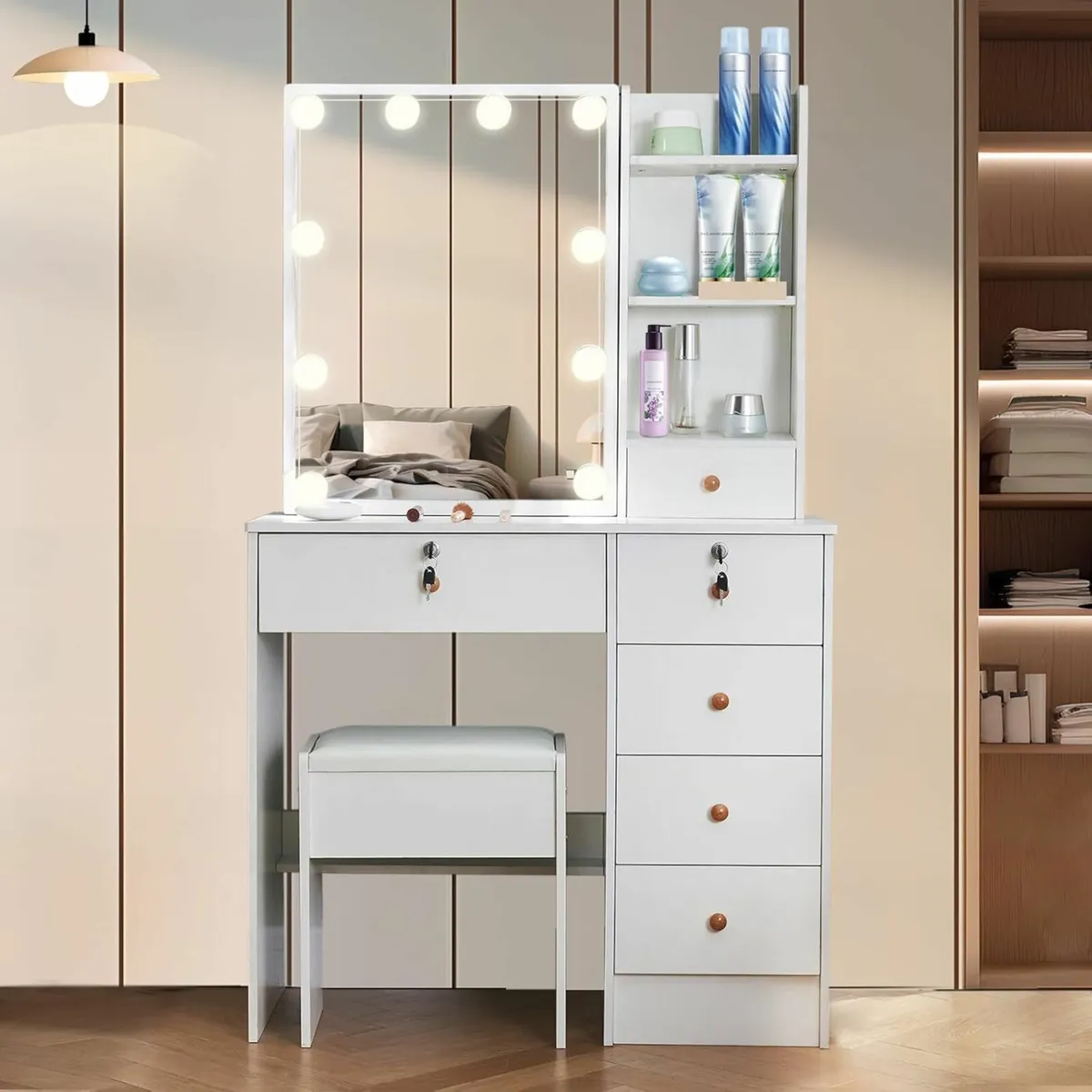 Dressing Table 6 Drawers LED Lights Vanity Table - Image 1