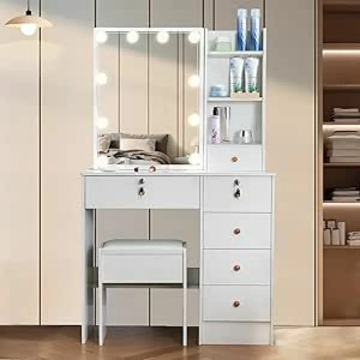 Dressing Table 6 Drawers LED Lights Vanity Table - Image 3