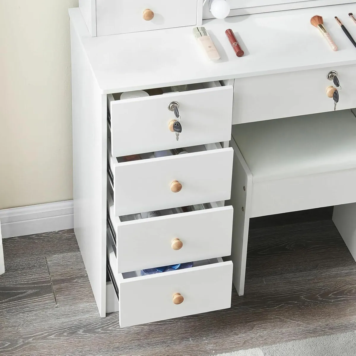 Makeup Dressing Table Mirror Stool Drawers Bedroom - Image 3