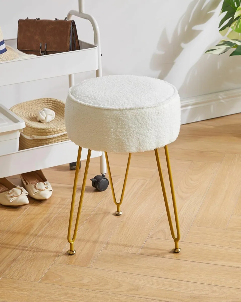 Velvet Round Footrest Ottoman Makeup Vanity Stool - Image 1