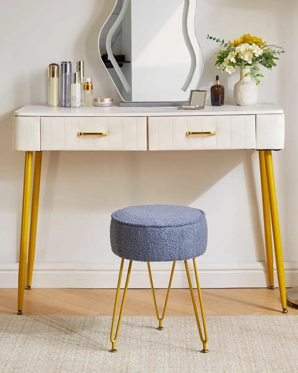 Velvet Round Footrest Stool Ottoman Makeup Stool - Image 2