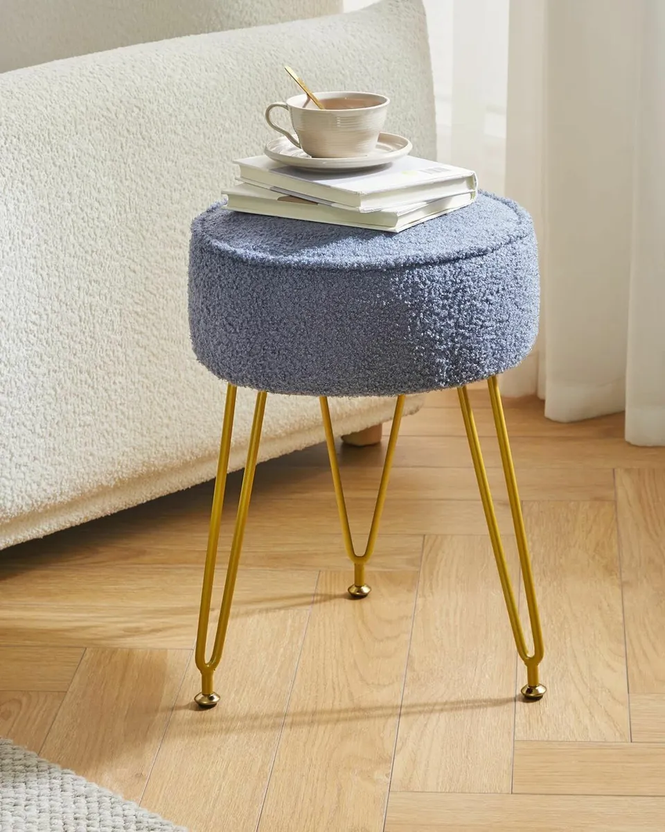 Velvet Round Footrest Stool Ottoman Makeup Stool - Image 1