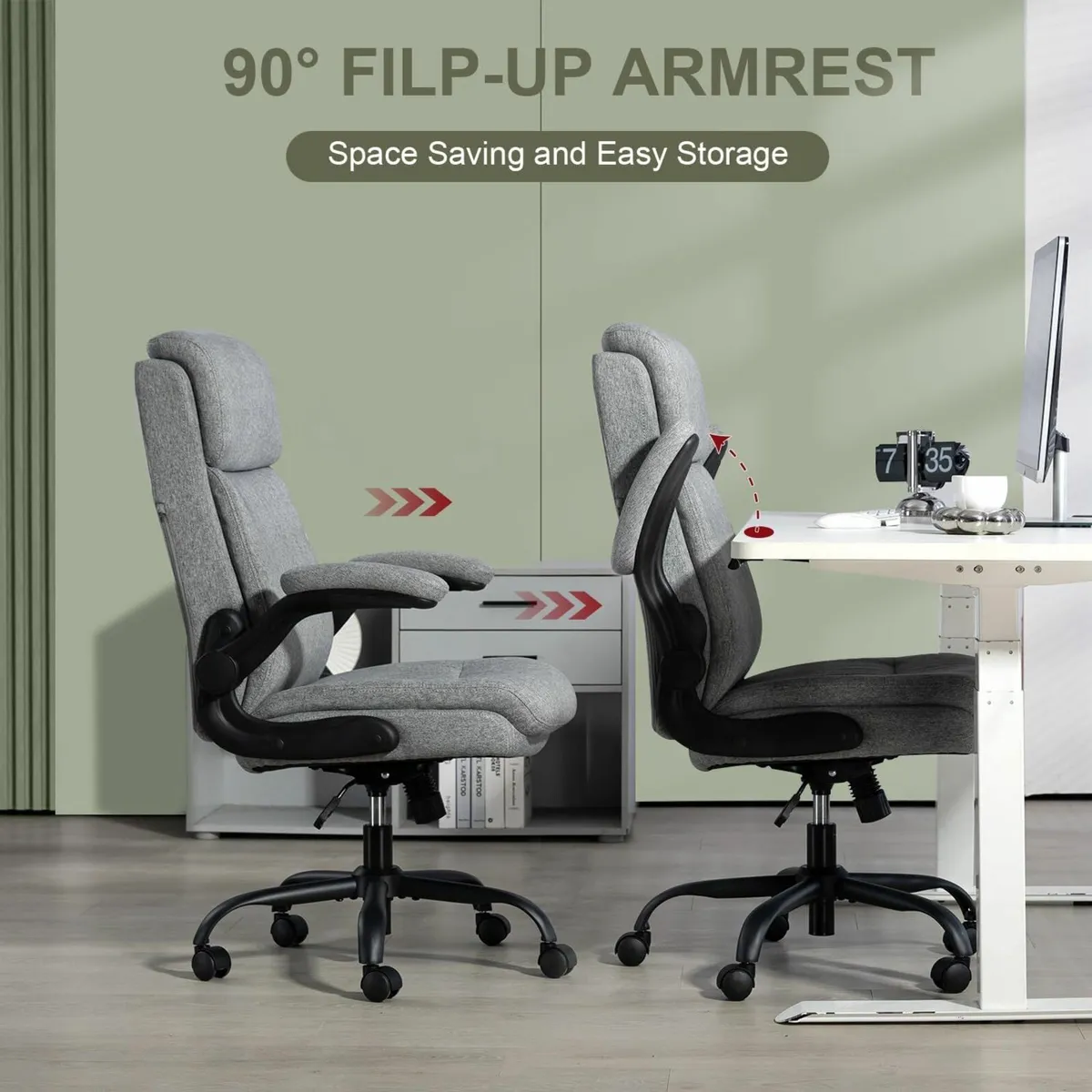 Ergonomic Office Chair grey Home Computer Desk - Image 2