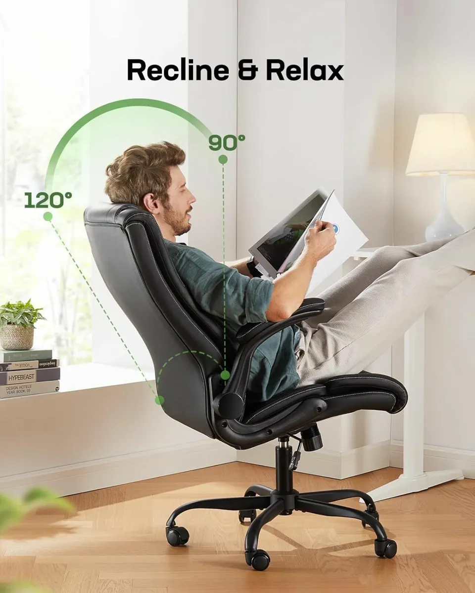 Executive Office Chair Flip-up Armrests PU Leather - Image 3