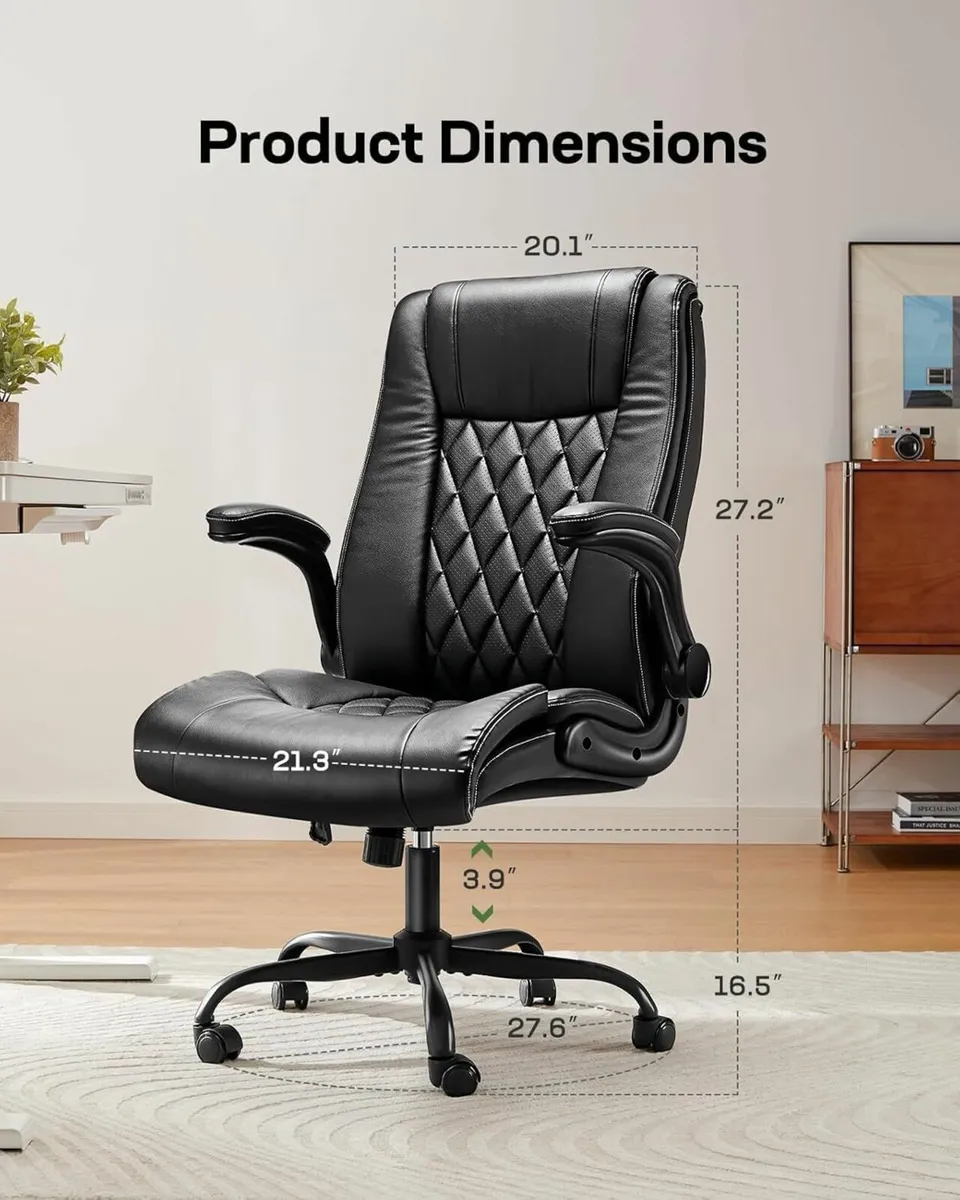 Executive Office Chair Flip-up Armrests PU Leather - Image 4