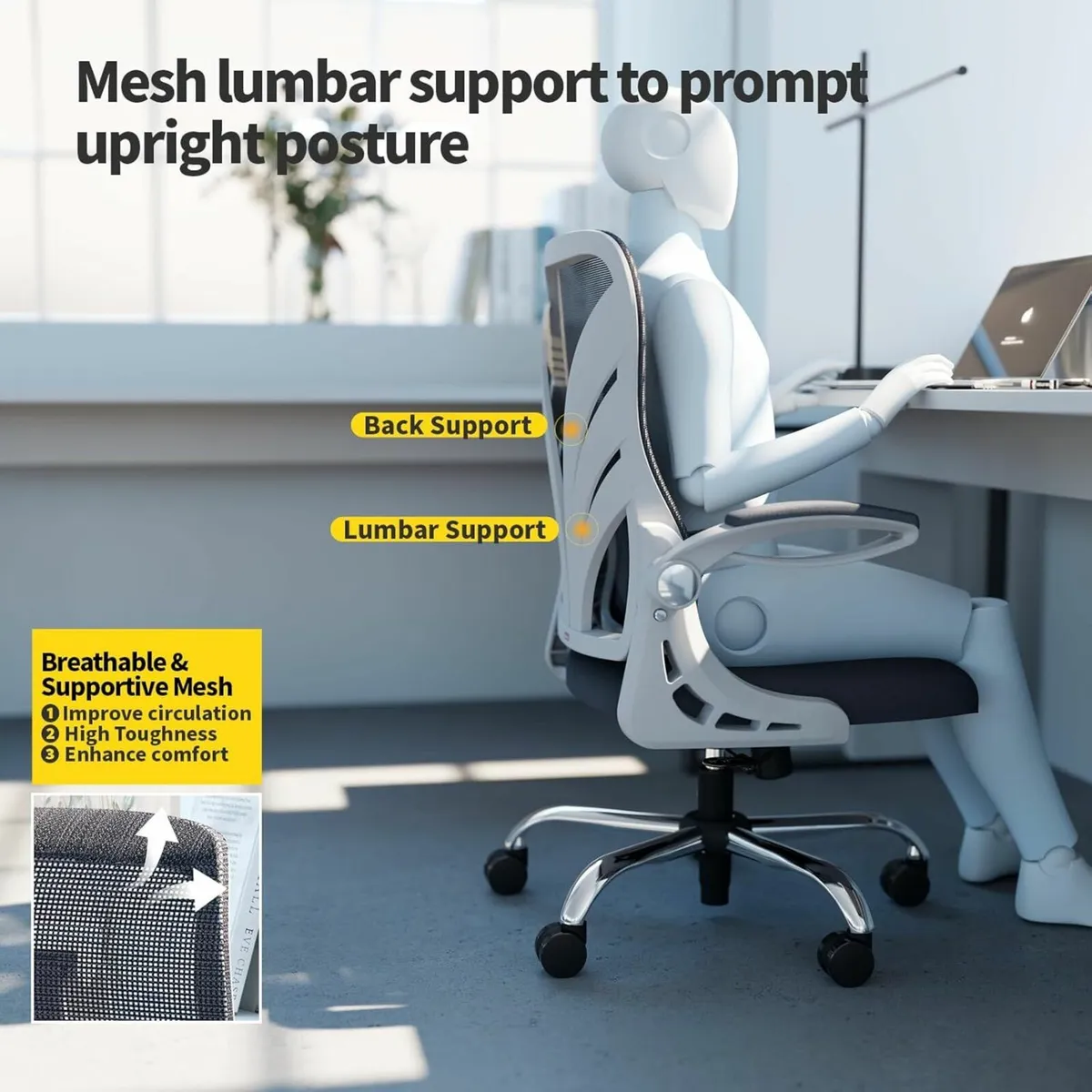Ergonomic Office Desk Chair Foldable Backrest grey - Image 2