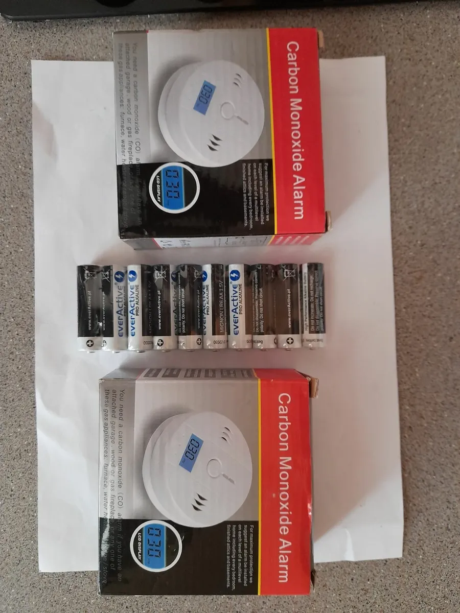 2 Carbon Monoxide Smoke Alarms + 10 Batteries - Image 1