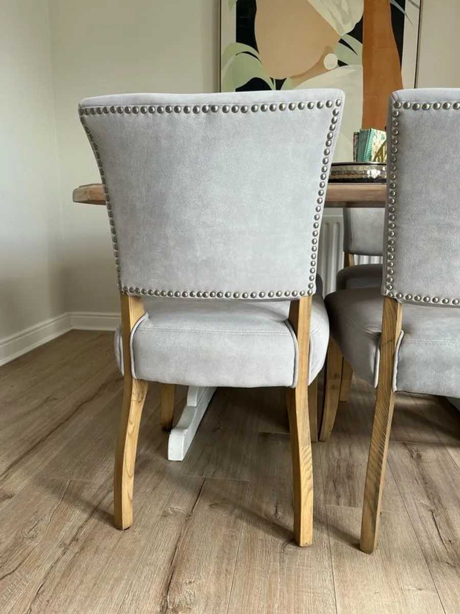 Light Grey Velvet & Wood Dining Chairs (4) - Image 2