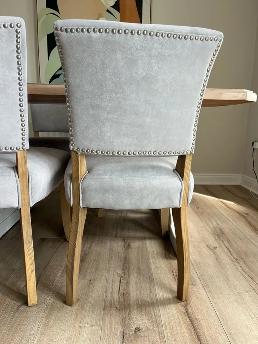 Light Grey Velvet & Wood Dining Chairs (4) - Image 3