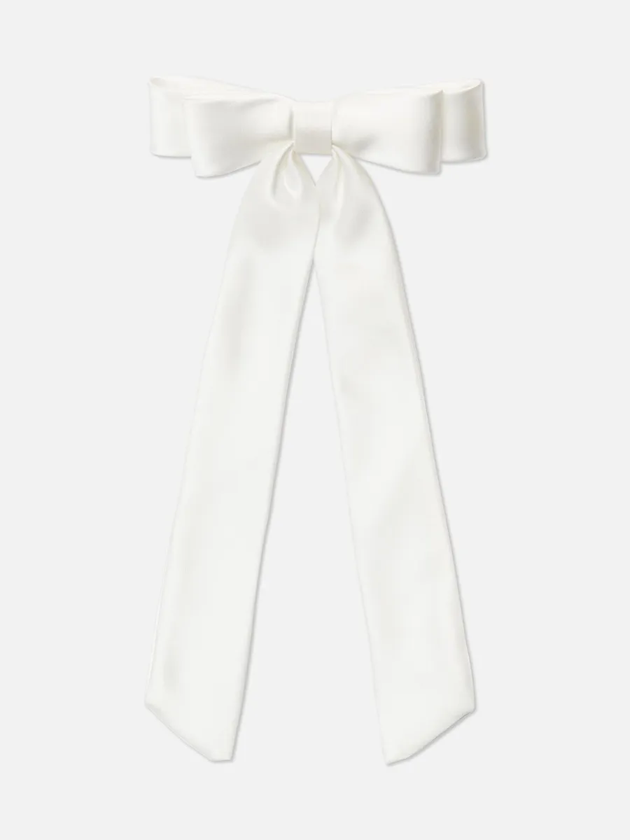 NNET White Longline Double Satin Hair Bow
