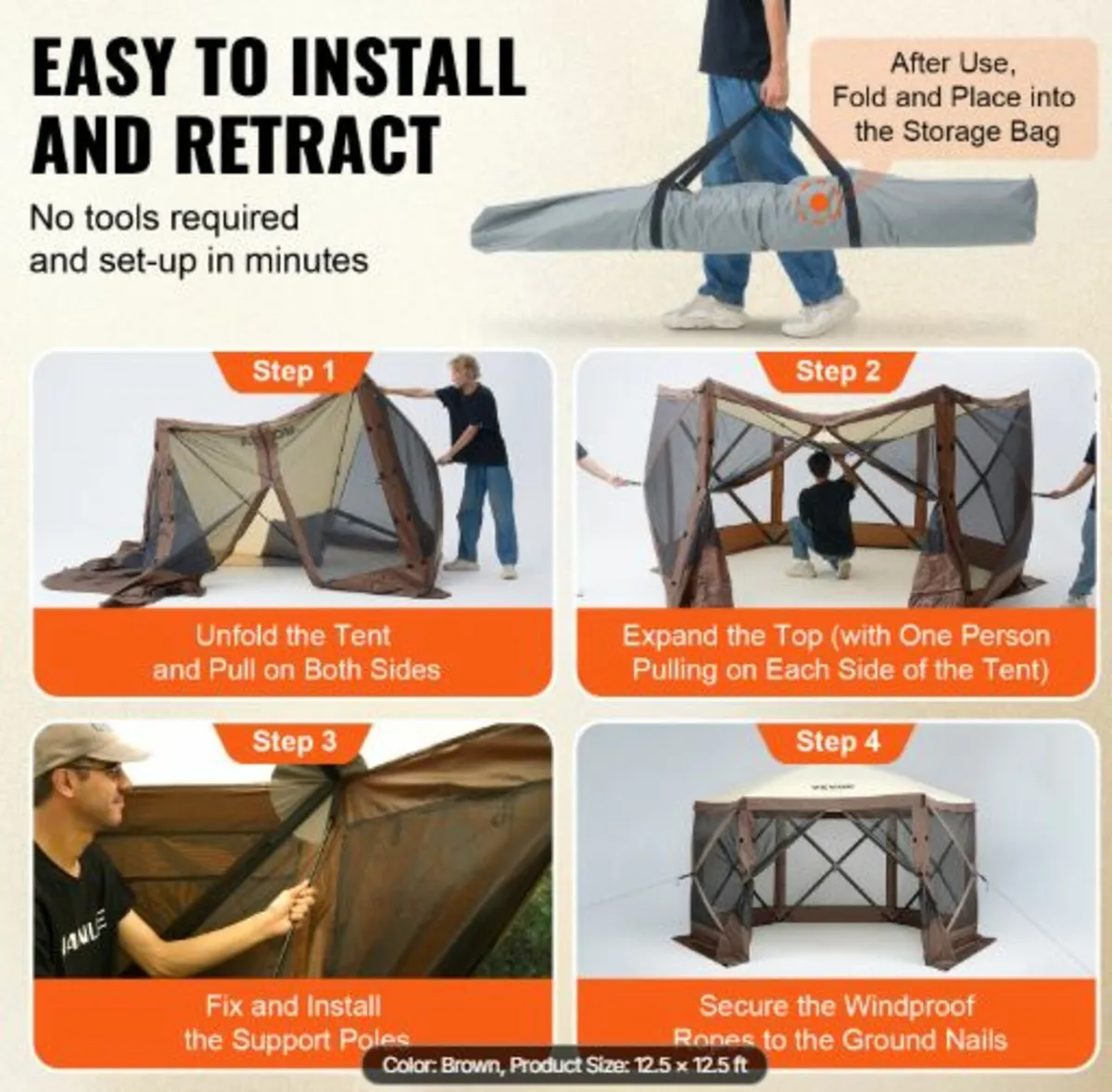 Pop Up Gazebo Tent PopUp Screen Tent 6Sided Canopy - Image 2