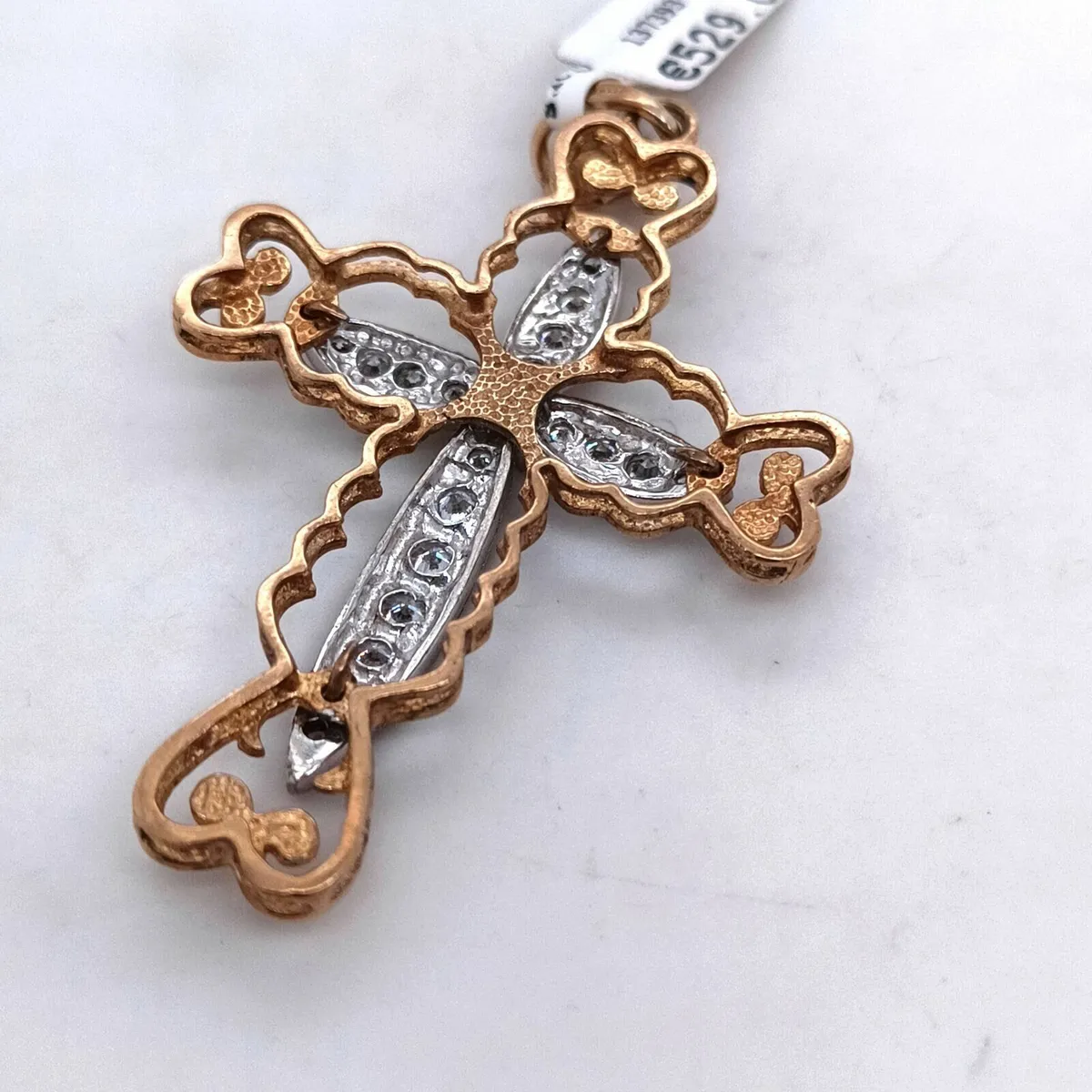 Large Fancy Cross 9k Gold & Zirconias - Image 4