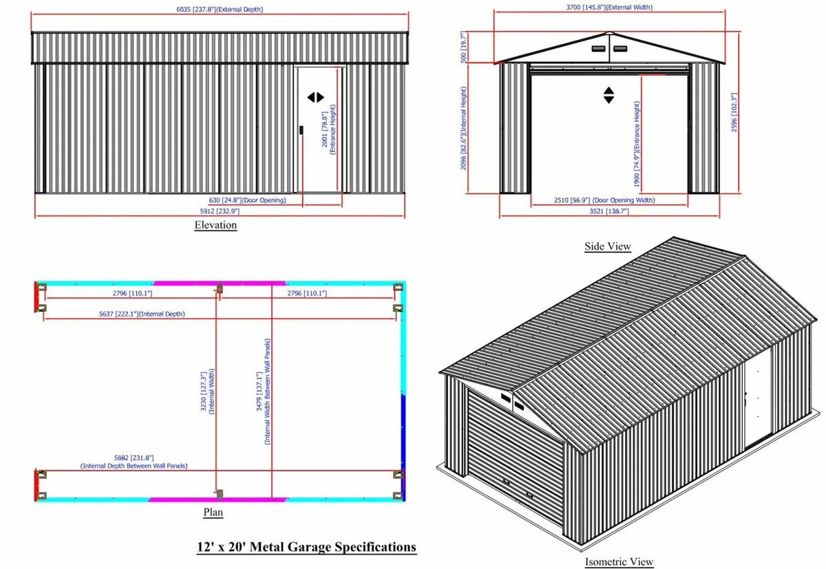 Duramax Olympian Anthracite Metal Car Garage Shed - Image 3