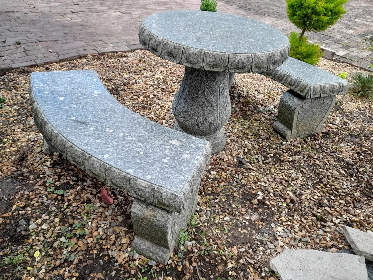 Granite Table + 2 Curved Benches + 2 Stools - Image 2