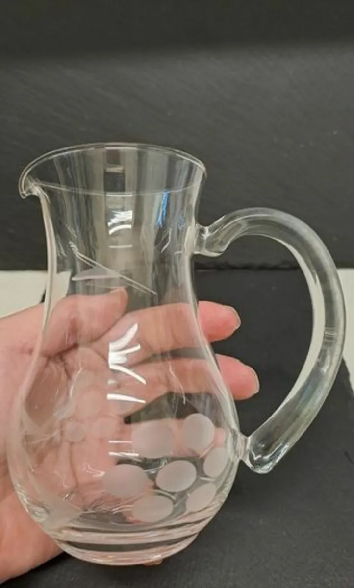 Cut glass gravy boat jug and spoon - Image 2