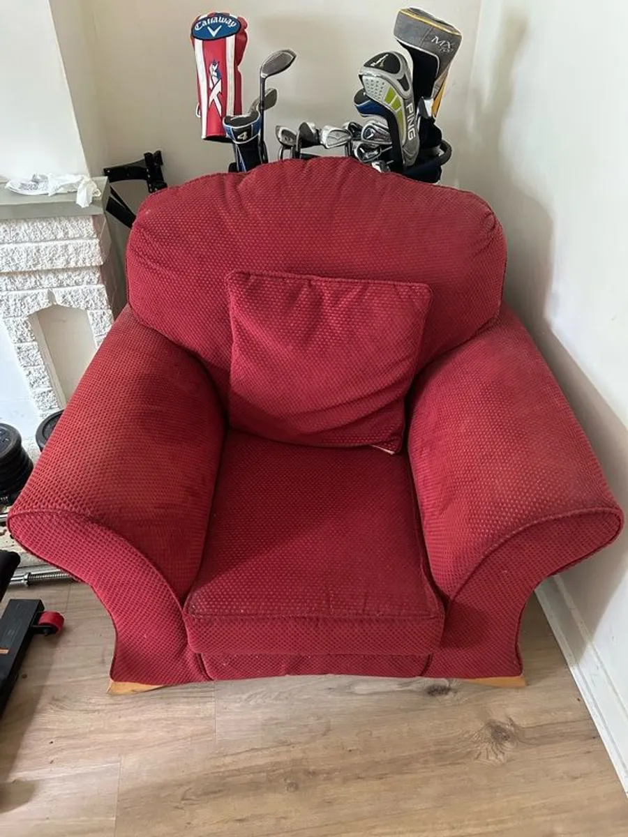 Pair of Matching Red Armchairs Good Condition - Image 3