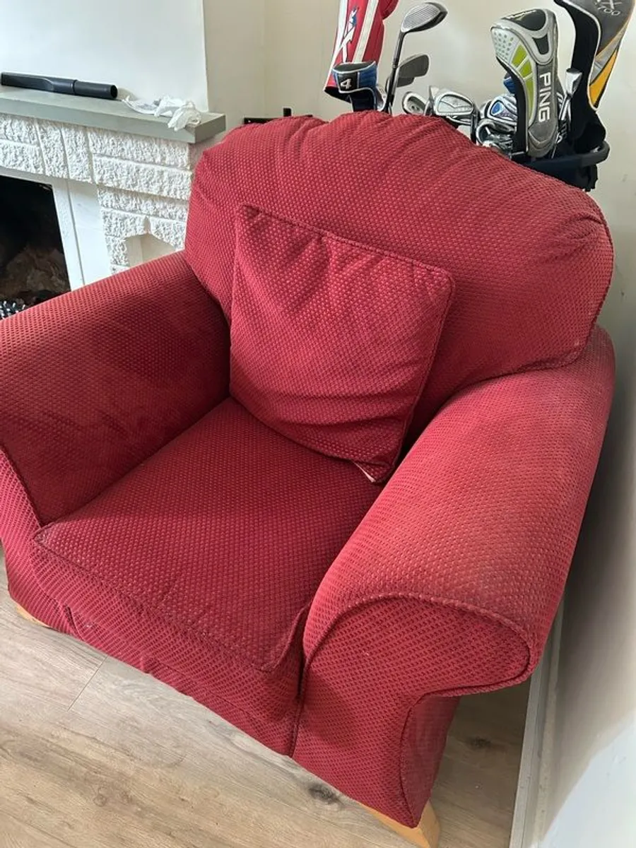 Pair of Matching Red Armchairs Good Condition - Image 4