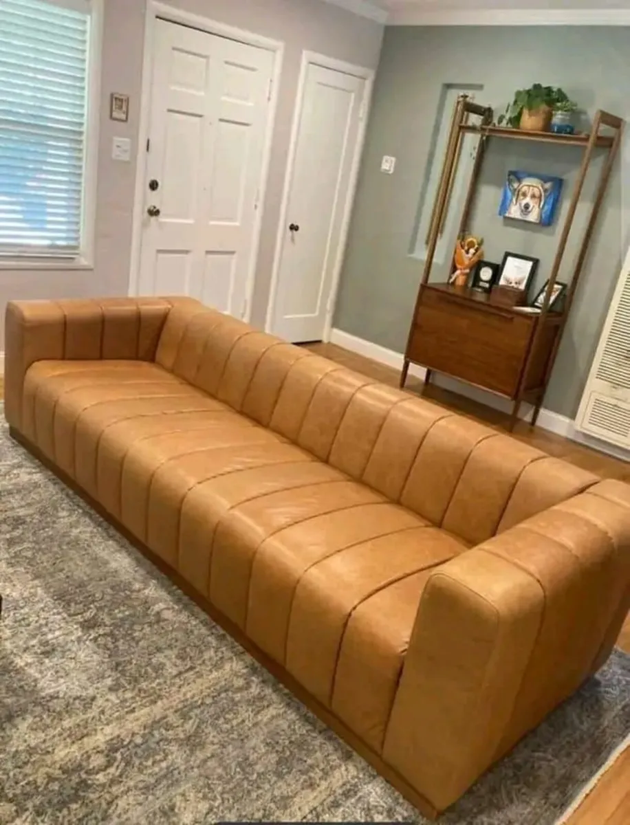 Couch saddle Leather sofa With  Walnut Base - Image 2