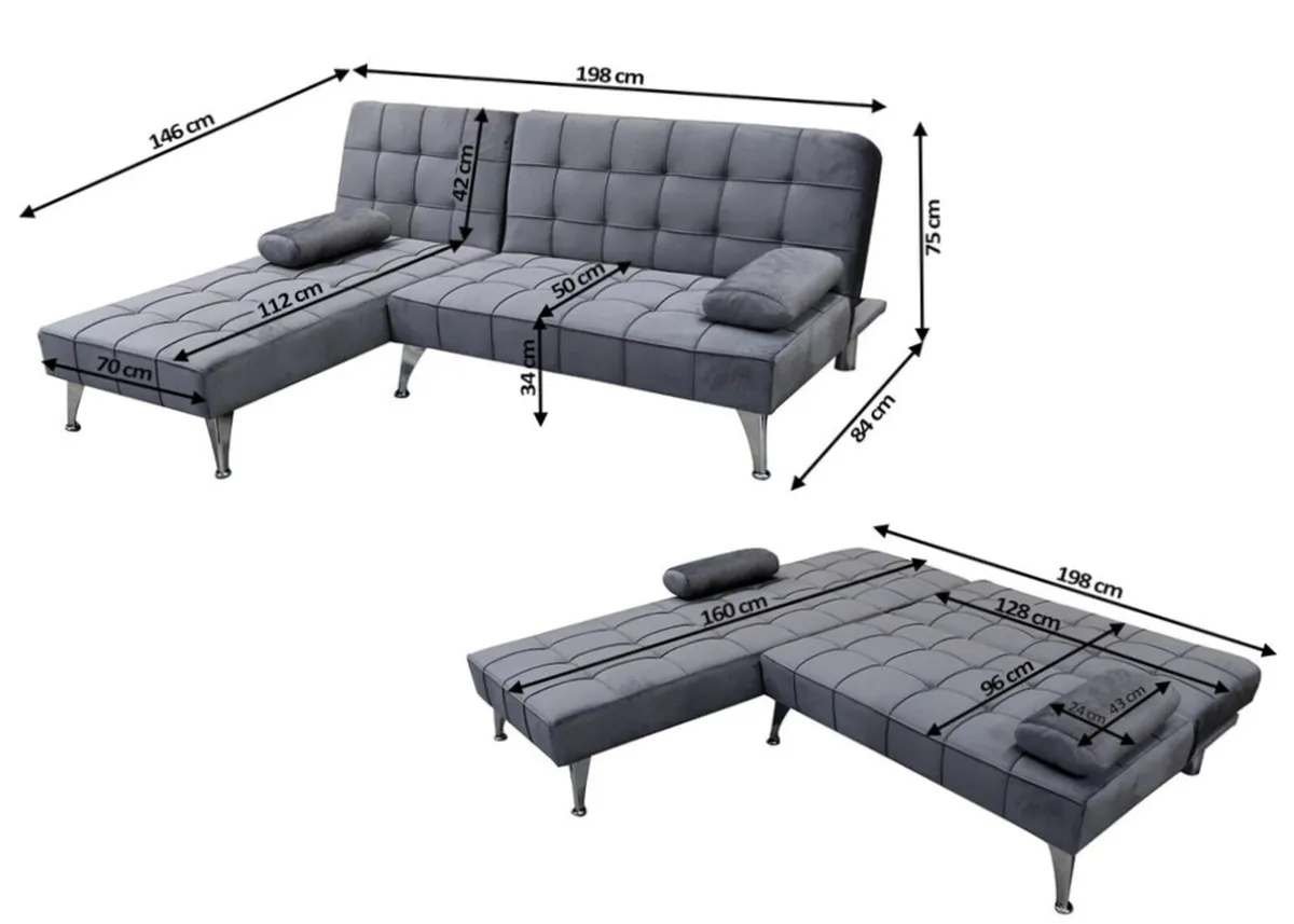 Convertible Sofa Bed – L Shape with Pillows - Image 2