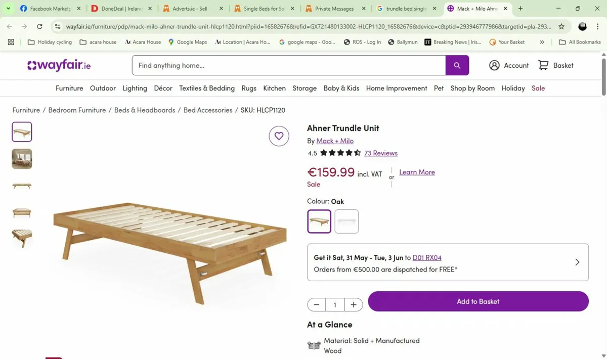 Trundle Single bed base Oak - Image 2