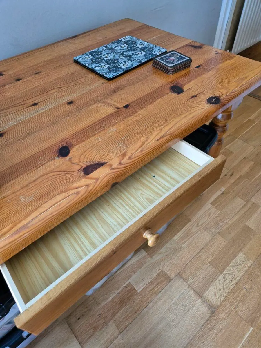 Pine Kitchen Table with drawer & 4 chairs - Image 1