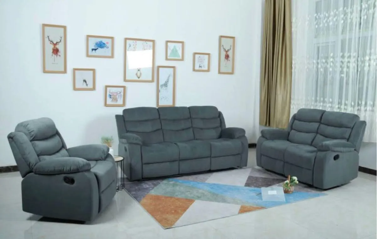 New 3+2+1 Grey Fabric Recliner With Cupholder