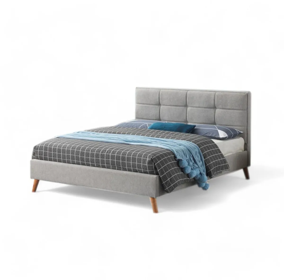 Modern Grey Fabric Bed – Double Size Frame - Image 1