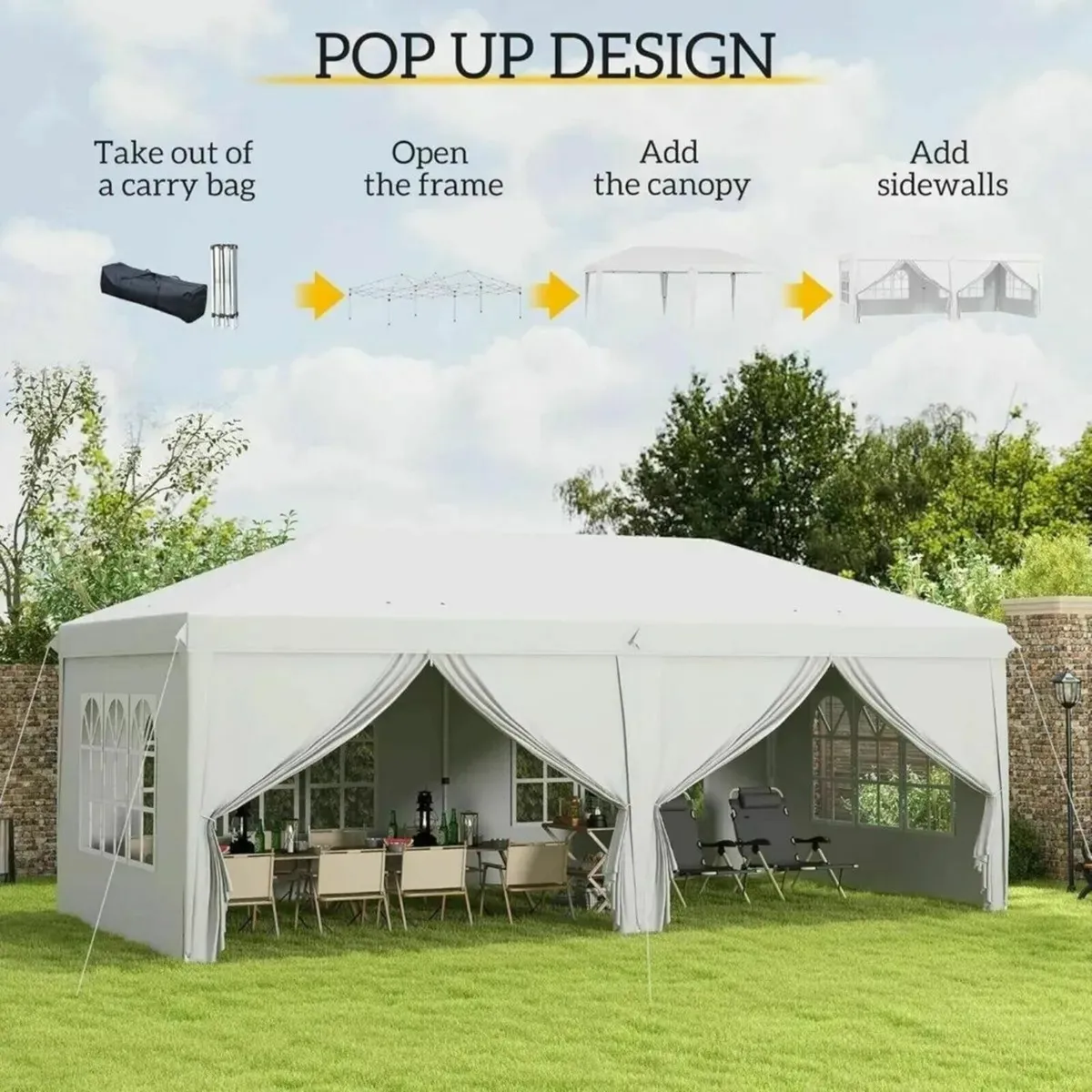 3x6m Pop-Up Gazebo with Adjustable Height (White) - Image 3
