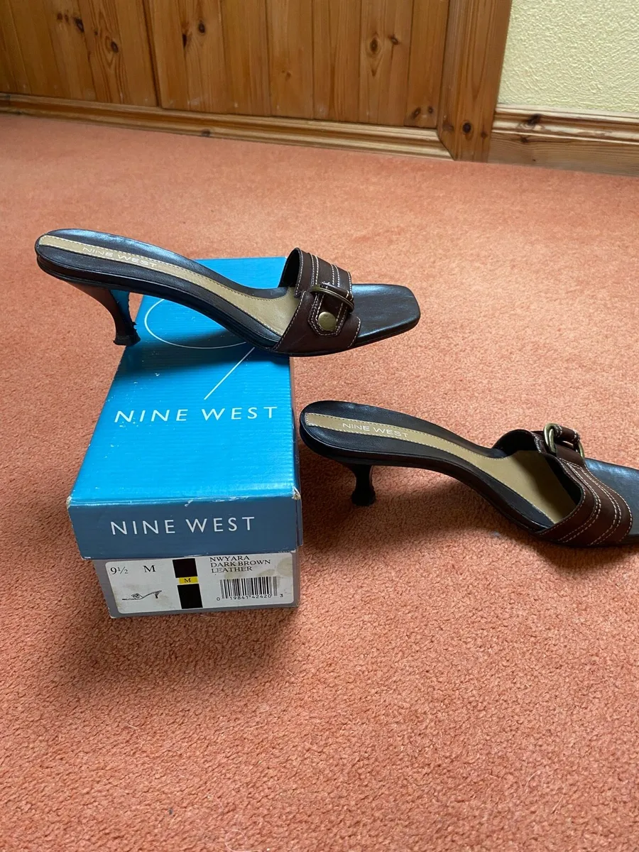 Nine West Brown Leather Mules with Buckle Strap - Image 2