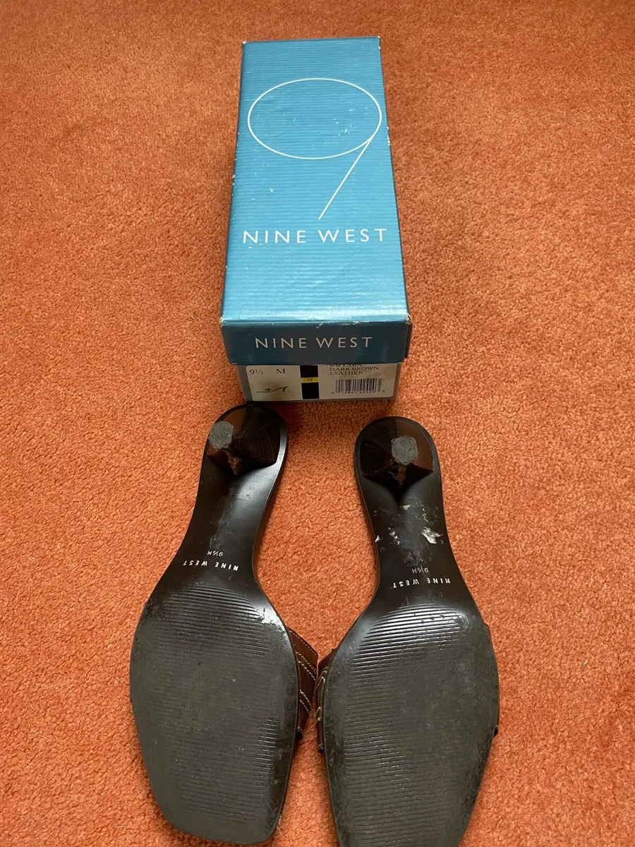 Nine West Brown Leather Mules with Buckle Strap - Image 3