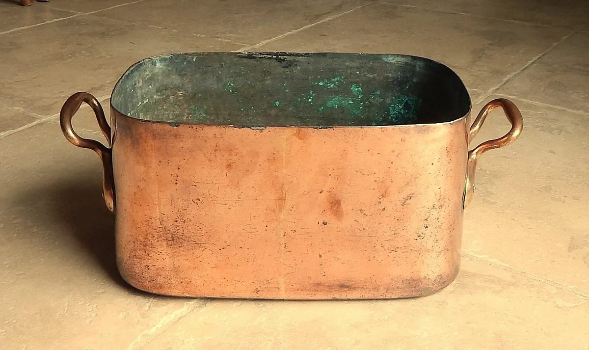 Vintage Heavy Double Handle Copper & Brass Pot - Image 1