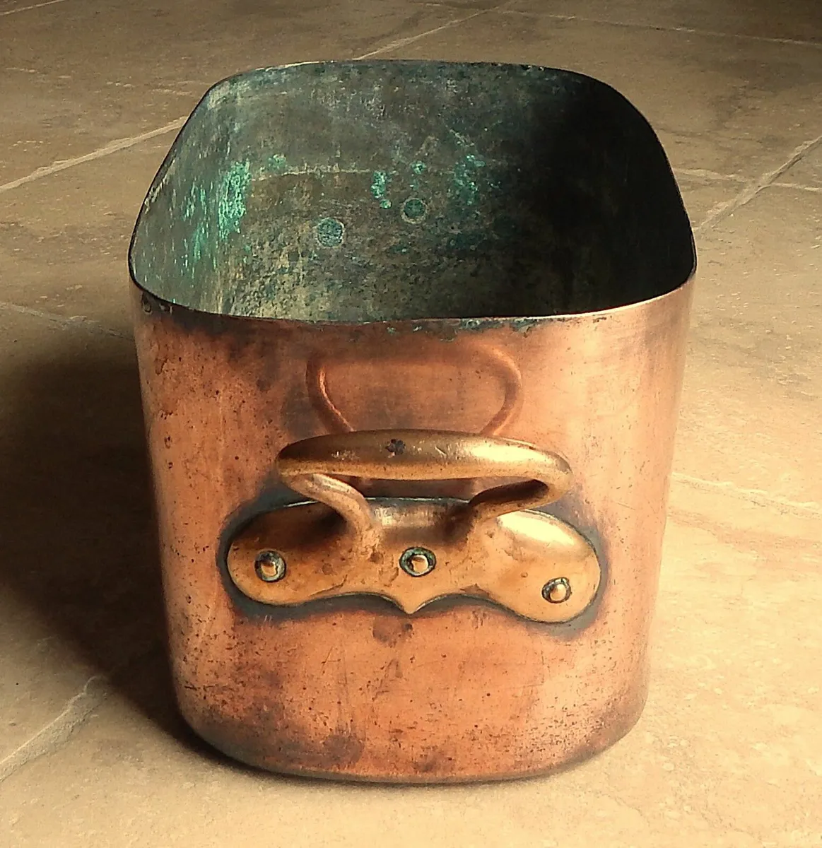 Vintage Heavy Double Handle Copper & Brass Pot - Image 2