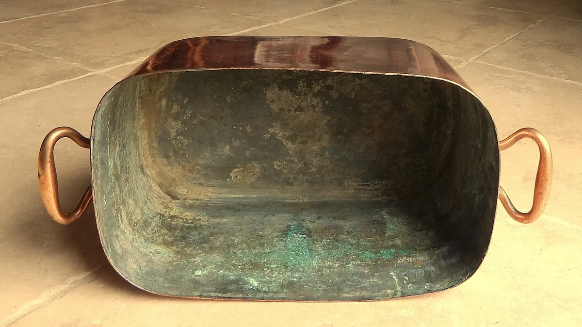 Vintage Heavy Double Handle Copper & Brass Pot - Image 3