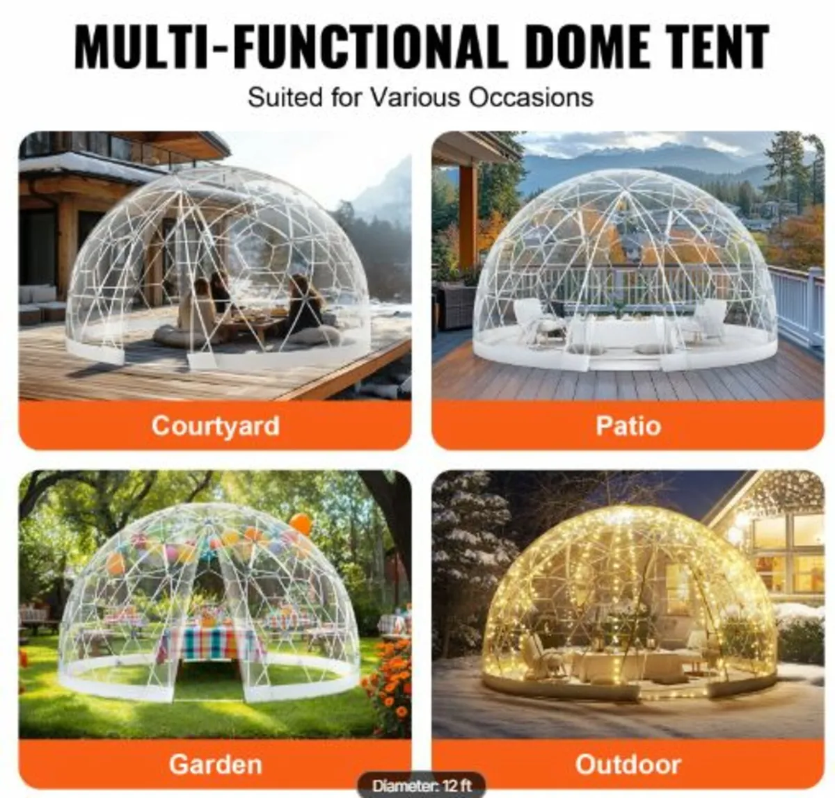 R 12FT Dome Bubble Tent Outdoor House Camping - Image 3
