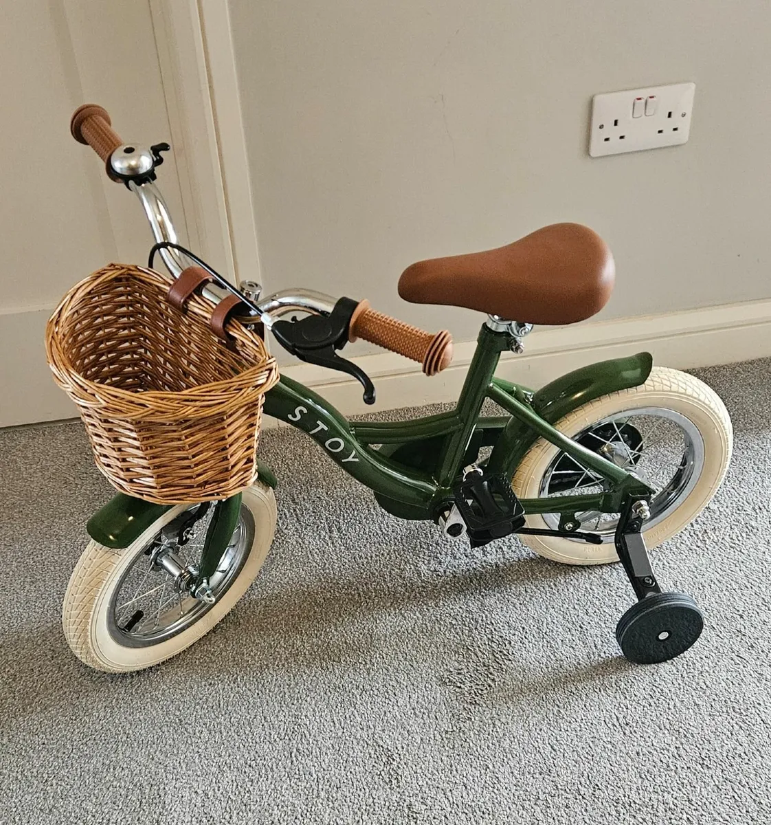 STOY 12" Vintage Bicycle Army Green With Basket - Image 1