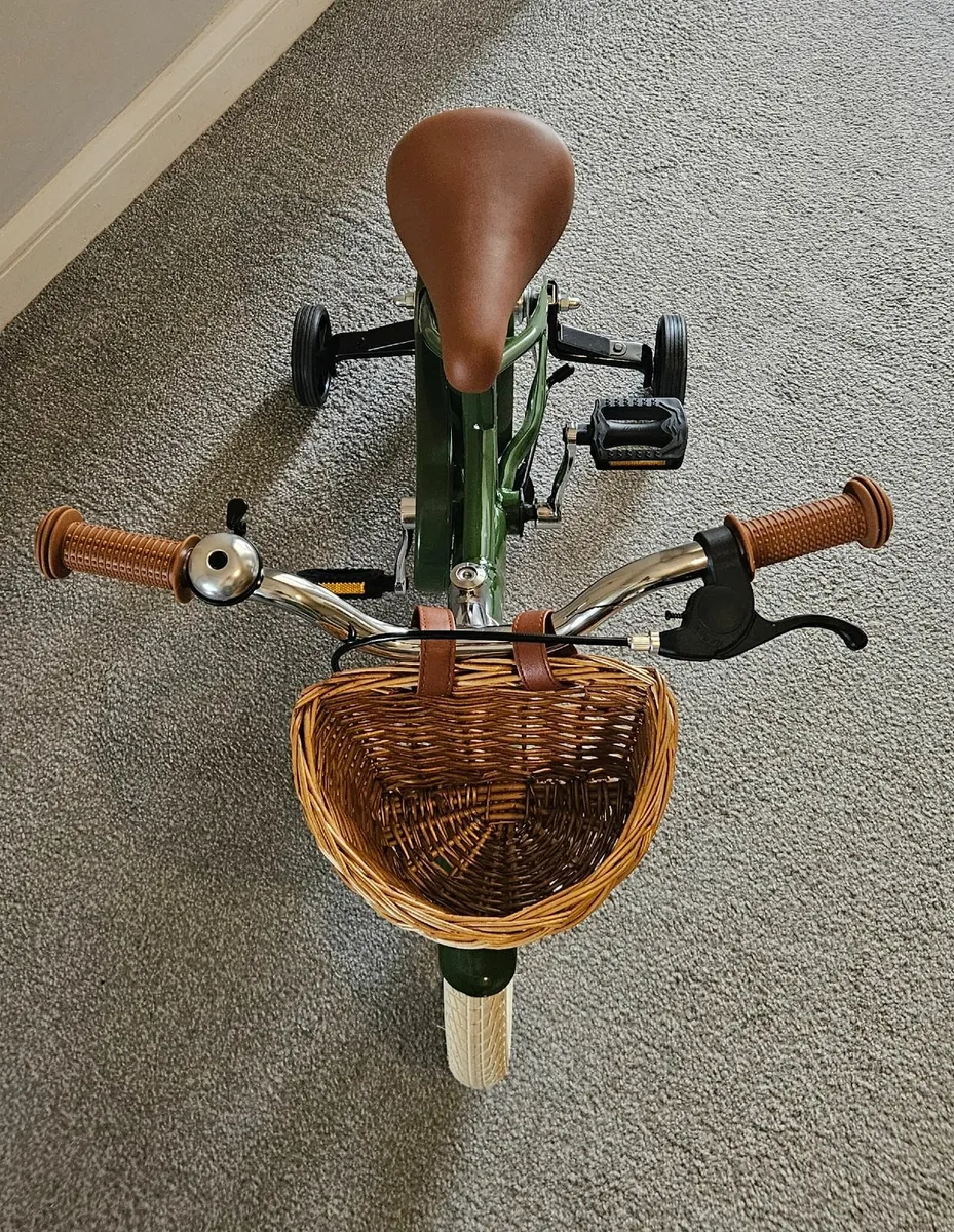 STOY 12" Vintage Bicycle Army Green With Basket - Image 2